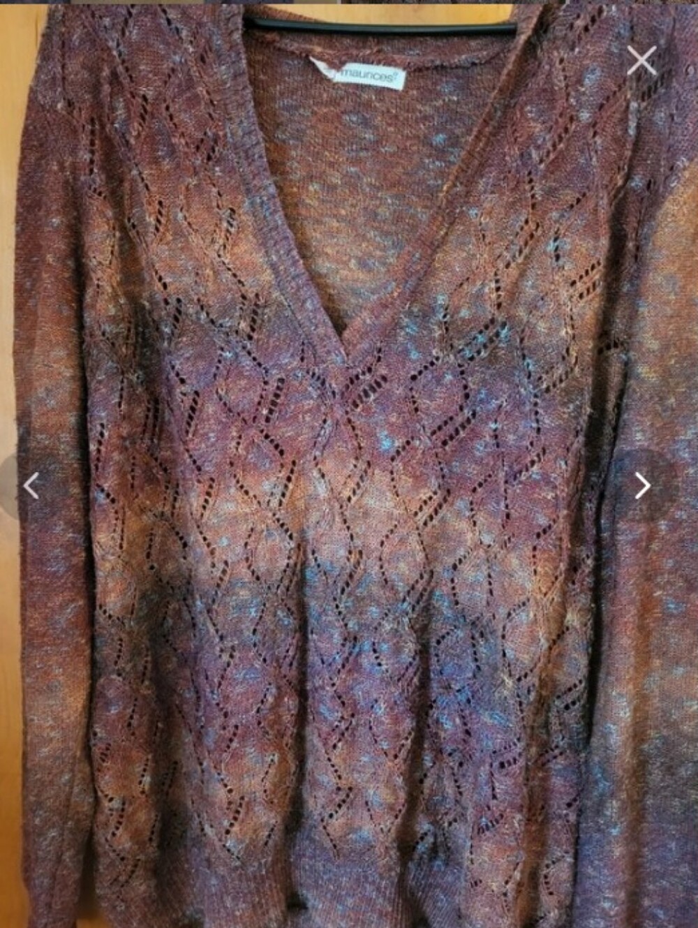 Maurices Sz 4X Multicolor Hooded V-Neck Pointelle Knit Sweater